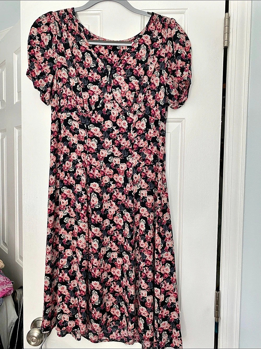 M&S Collection Floral Midi Dress Black & Pink UK 10